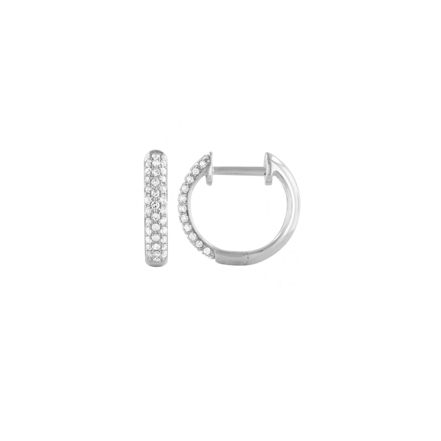 Pave Huggie Hoop Earrings in White Gold