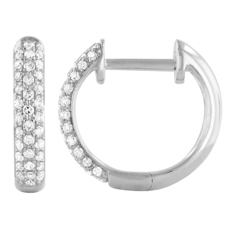 Pave Huggie Hoop Earrings in White Gold