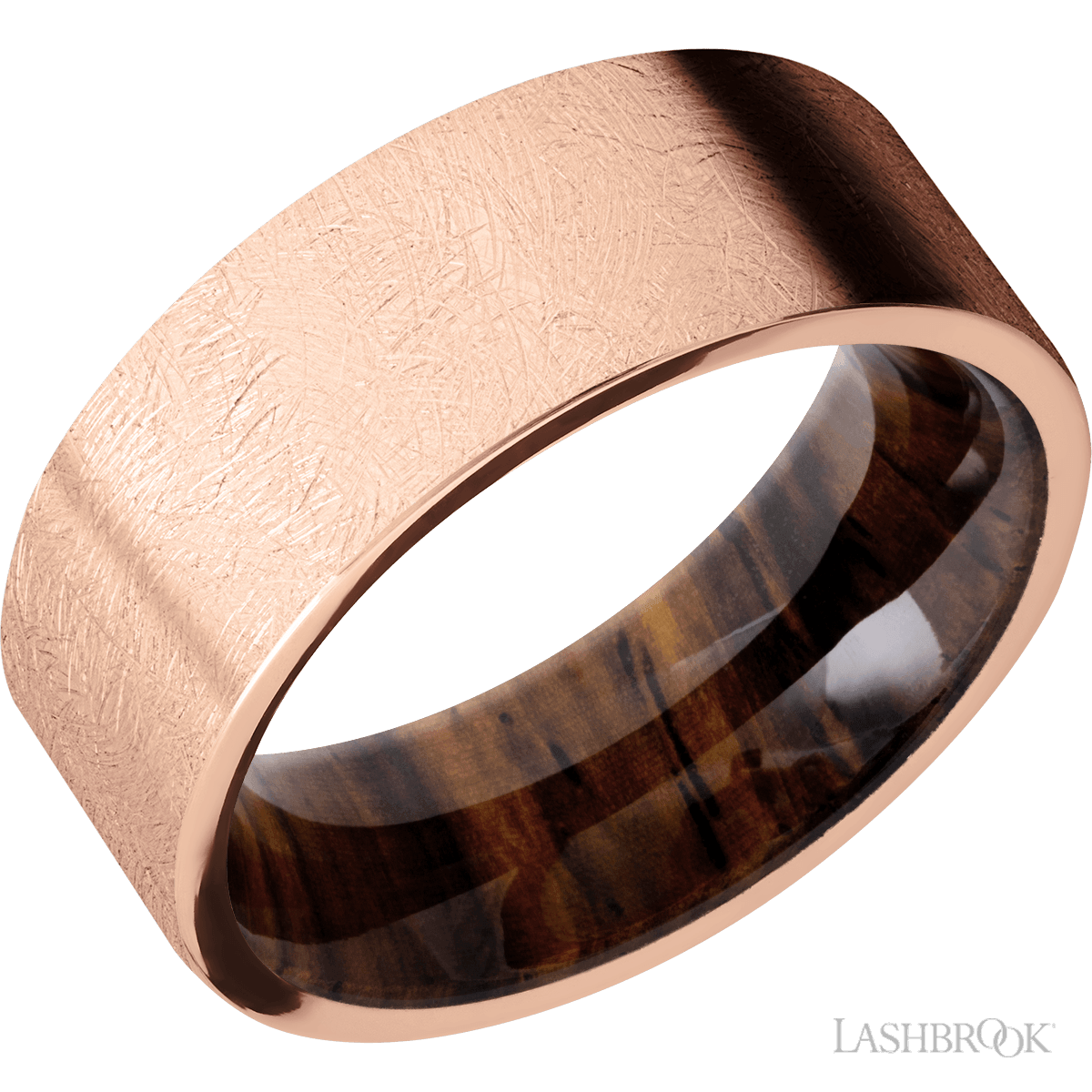 14k Rose Gold 8mm Distressed Band With Cocobollo Hardwood Sleeve