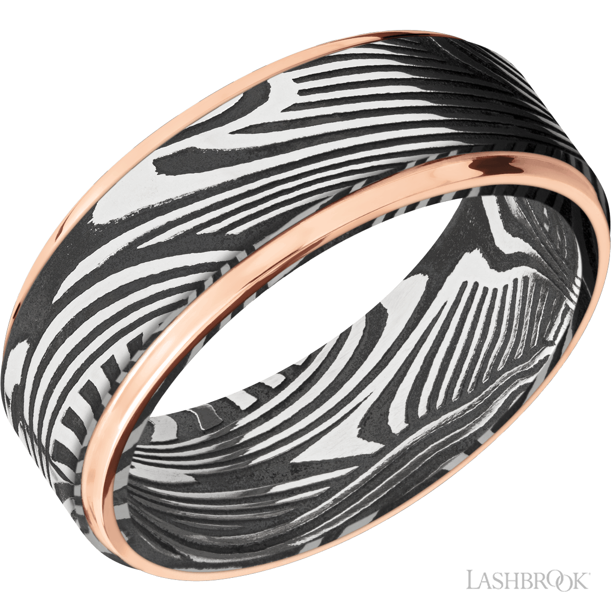 8mm Sunset Damascus Band With 14k Rose Gold Inlay