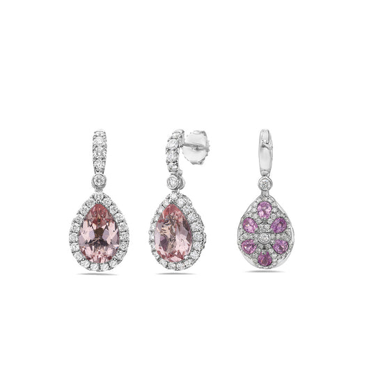 Pear Shape Morganite Earrings with Diamonds and Pink Sapphires