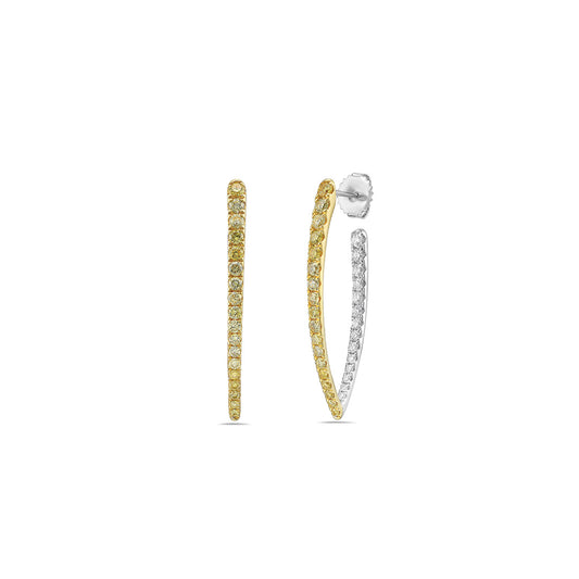 V-Shaped Yellow and Whtie Diamond Earrings