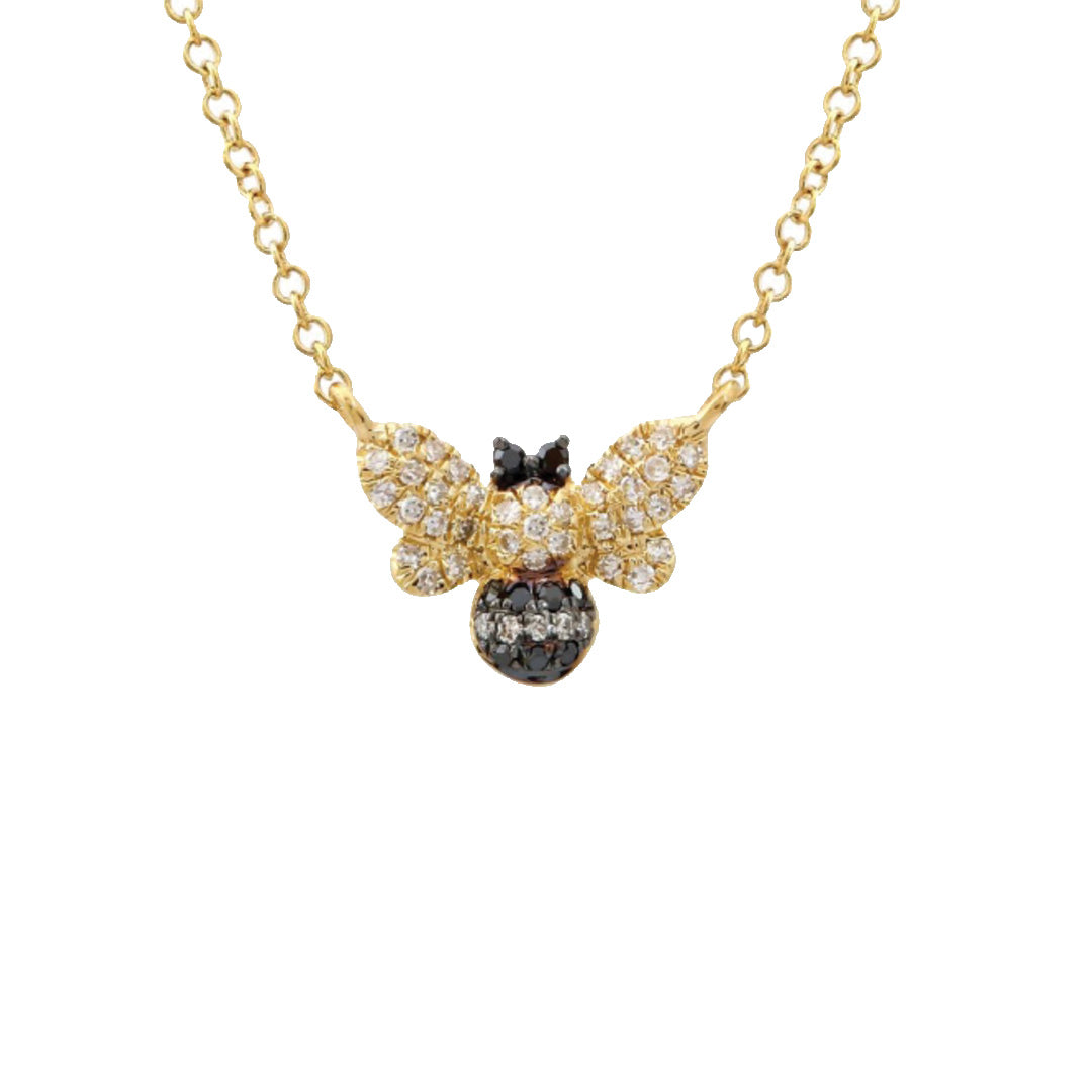 Bee Necklace with Black and White Diamonds