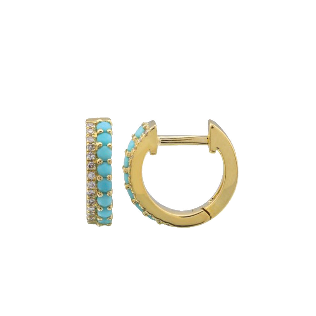 Diamond and Turquoise Huggie Earrings