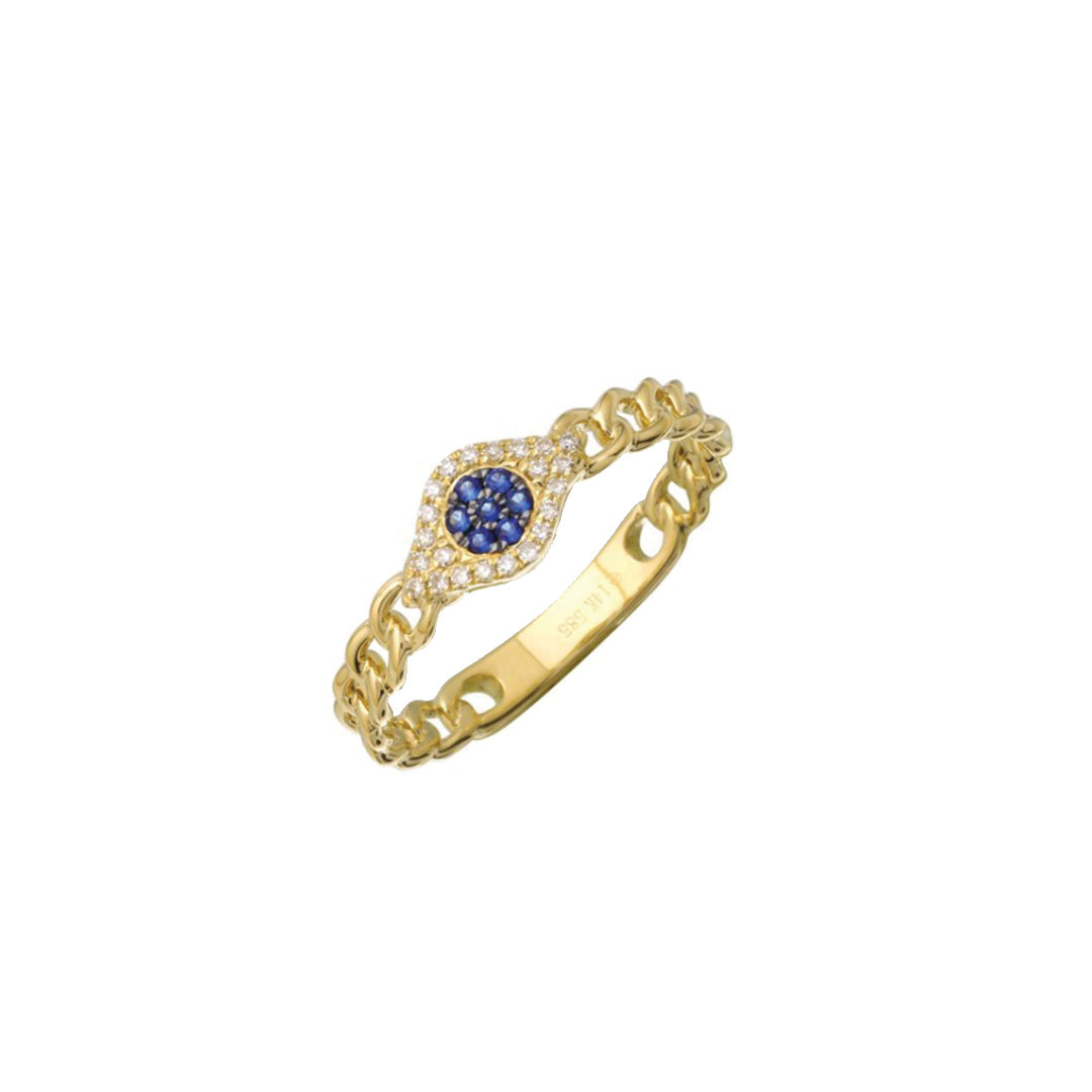 Evil Eye Link Ring with Diamonds and Sapphires