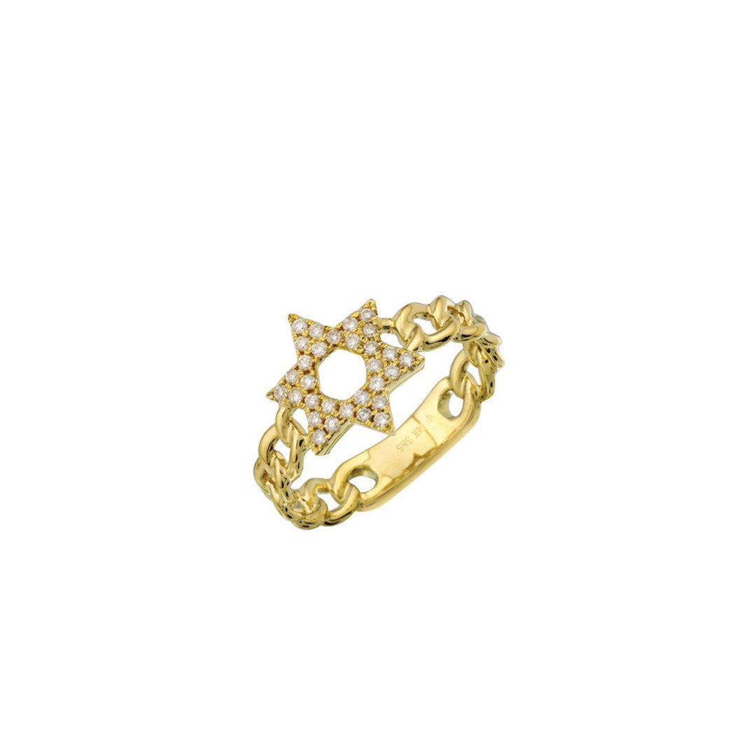 Star of David Wide Link Ring with Diamonds