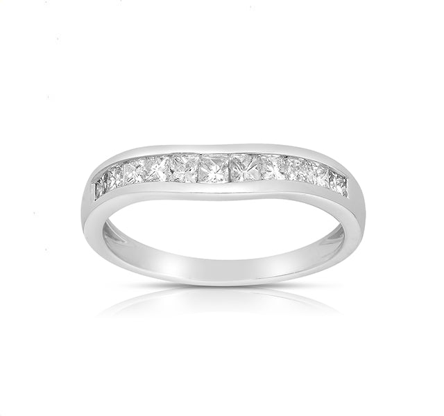 Princess Cut Channel Set Curved Band