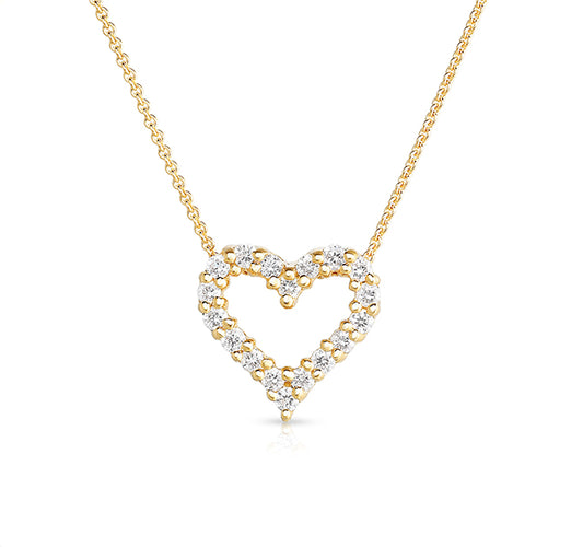 Small Diamond Outline Heart Pendant in Yellow Gold