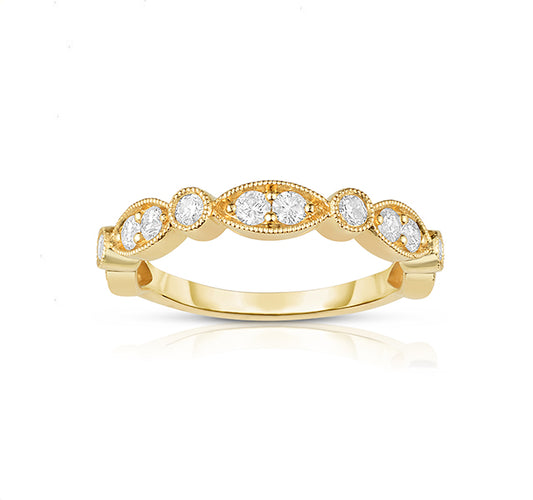 Milgrain Marquise Diamond Band in Yellow Gold