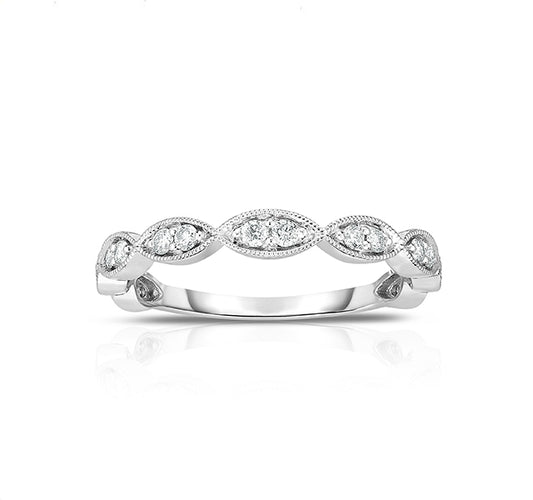 14k White Gold Milgrain Marquise Stacking Band