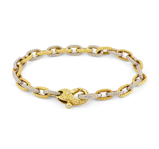 18k Gold And Platinum Milgrain Chain Link Bracelet With Diamonds