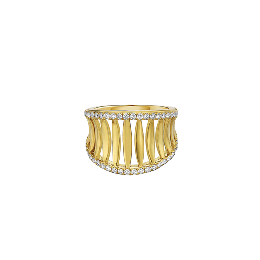 'Birdcage' Ring with Diamonds in 18k Yellow Gold