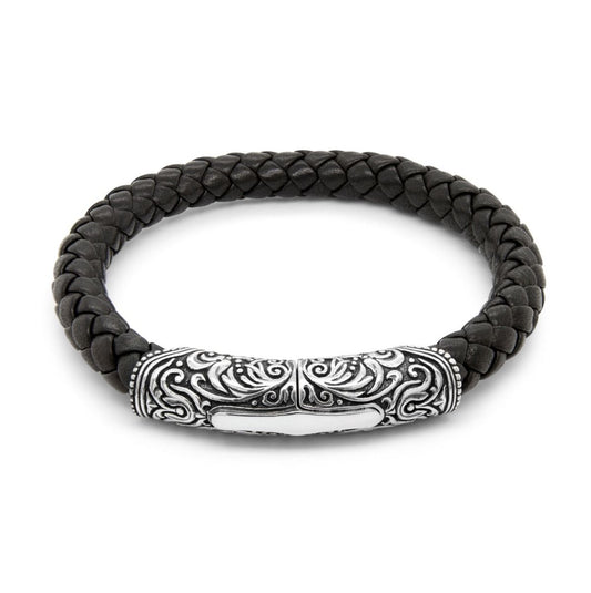 Black Braided Leather 'Milan' Bracelet