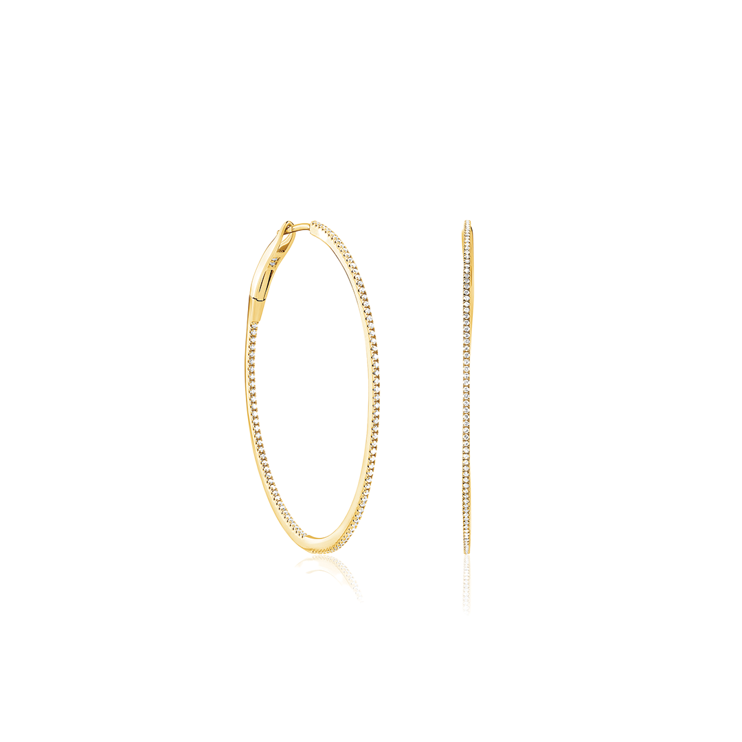 Medium Micropave Thin In/Out Hoops in Yellow Gold