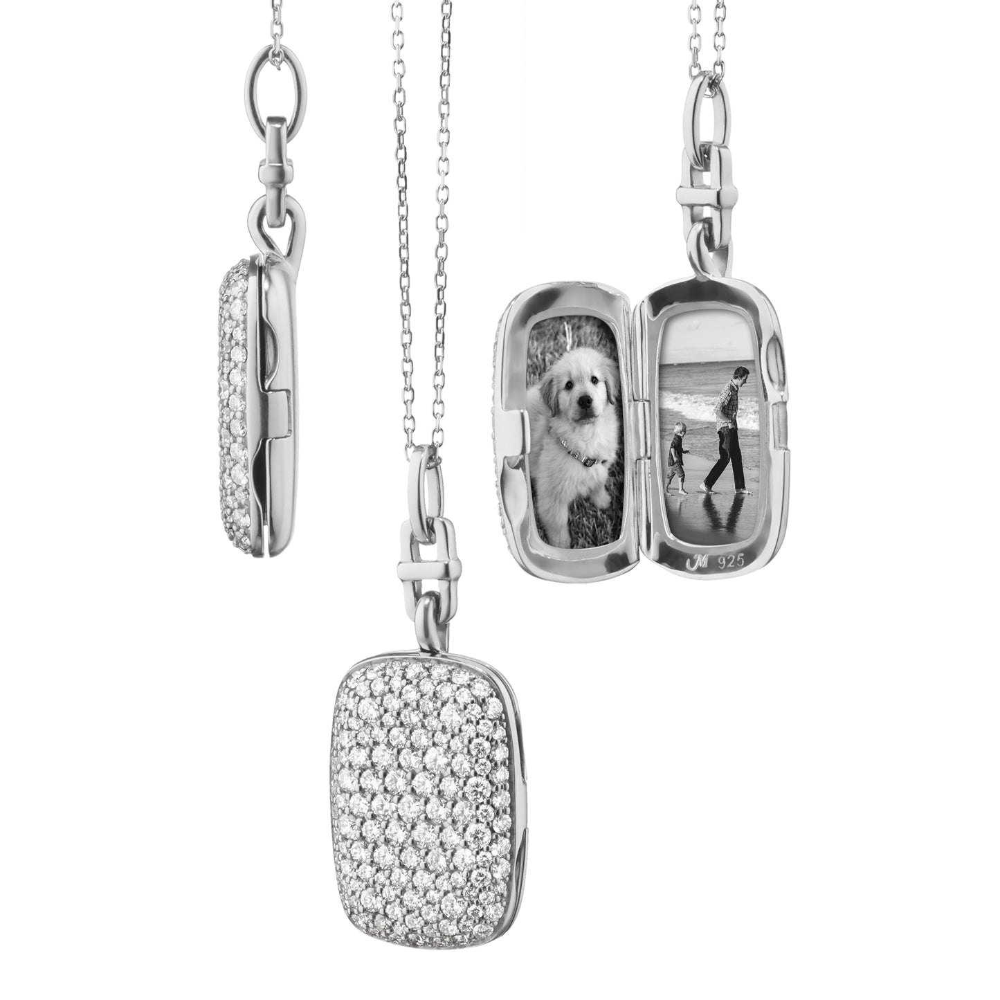 Slim Rectangular Locket with White Sapphires