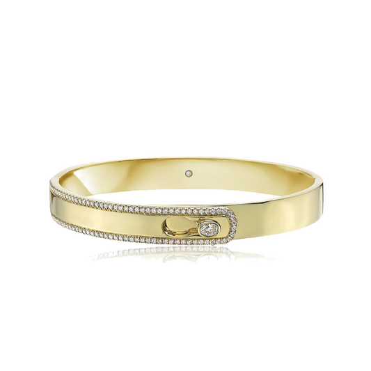 Hinged Overlap Bangle with One Oval Diamond and Pave Edges