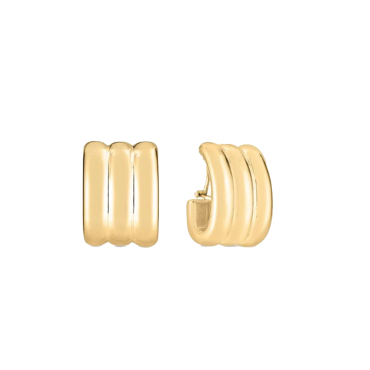 Wide Gold Ridged Earrings