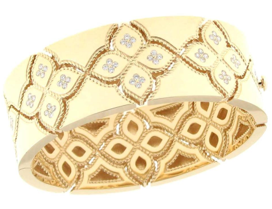 18k Yellow Gold Wide Diamond Accent Bangle