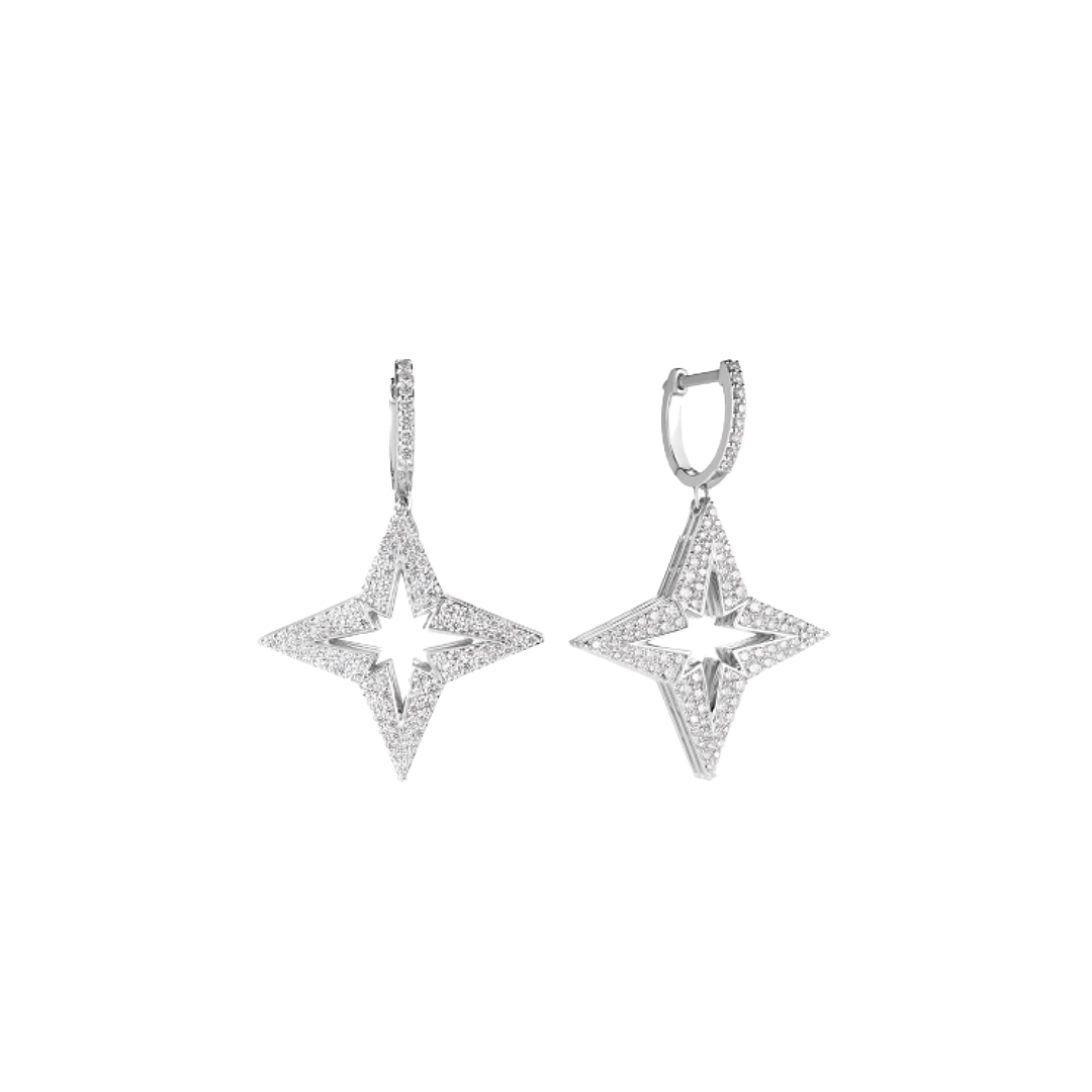 Medium Pave Diamond Star Dangle Earrings