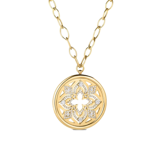 Arabesque Diamond Flower Medallion Pendant Necklace