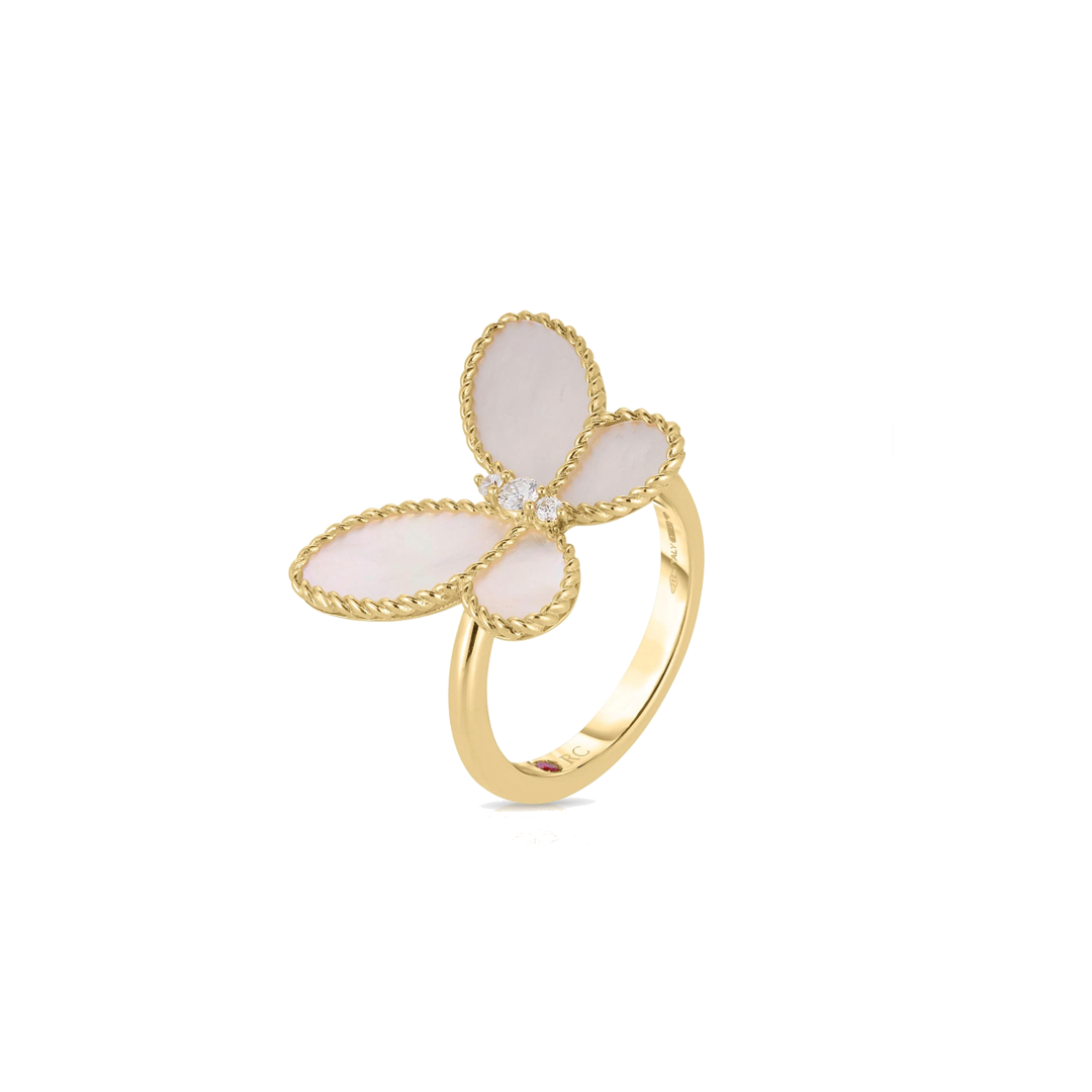 Mother of Pearl and Diamond Butterfly Ring