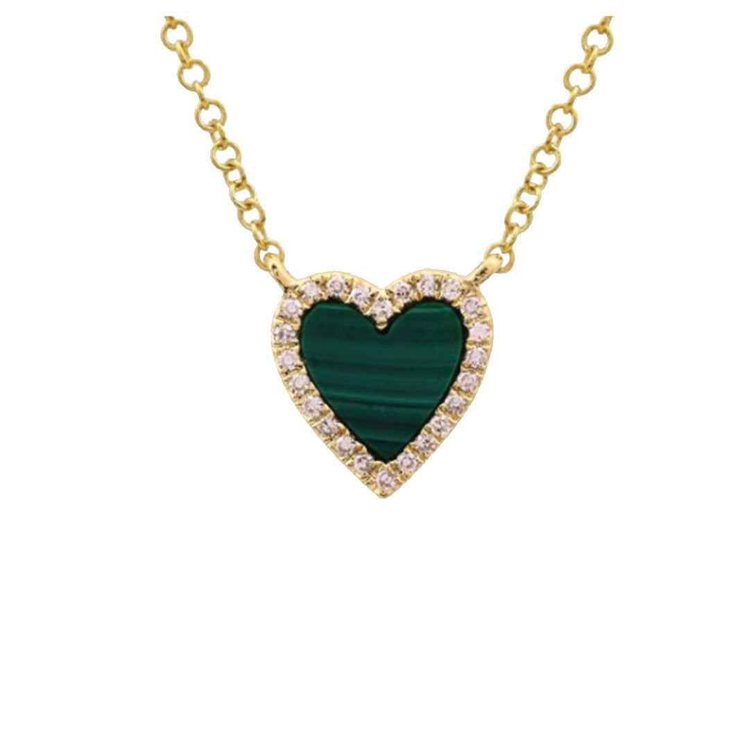 Malachite Heart Necklace with Diamand Pave Halo