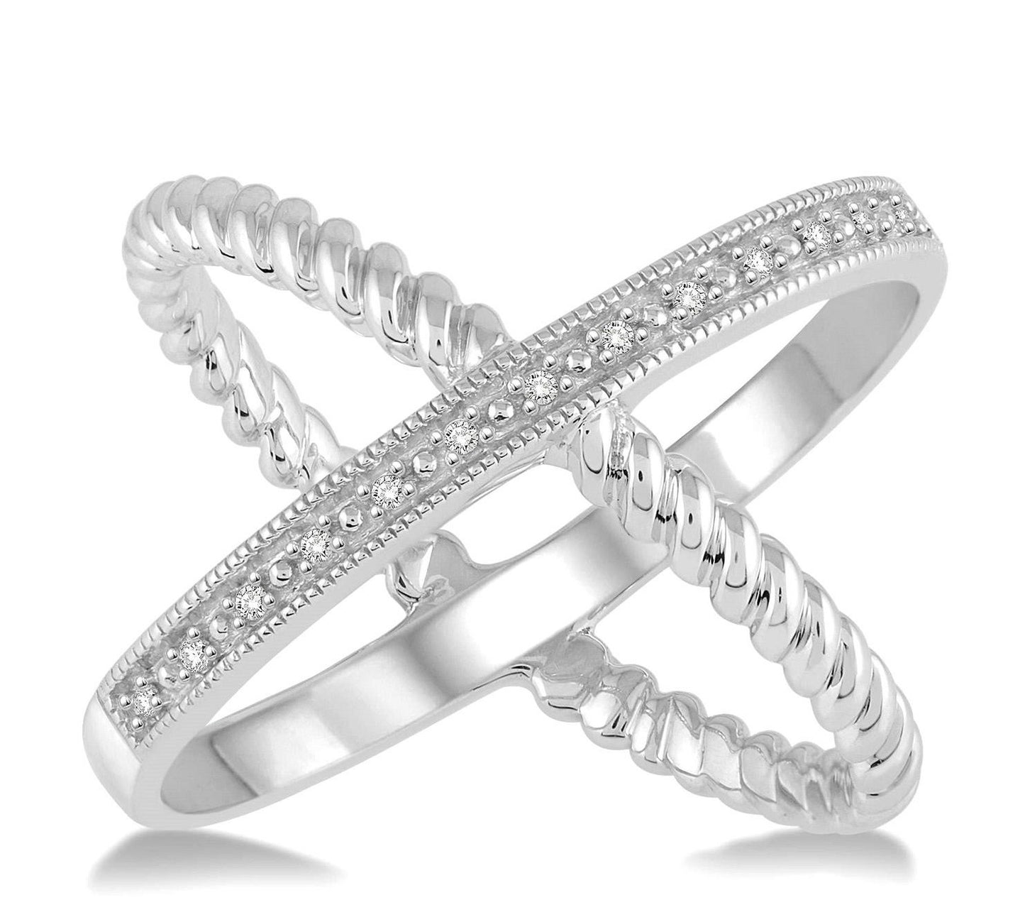 Diamond Crossover Ring in Sterling Silver