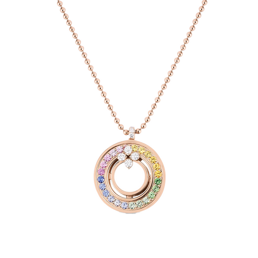 'Love in Verona' Rainbow Medallion Necklace with Multicolor Gemstones and Diamonds