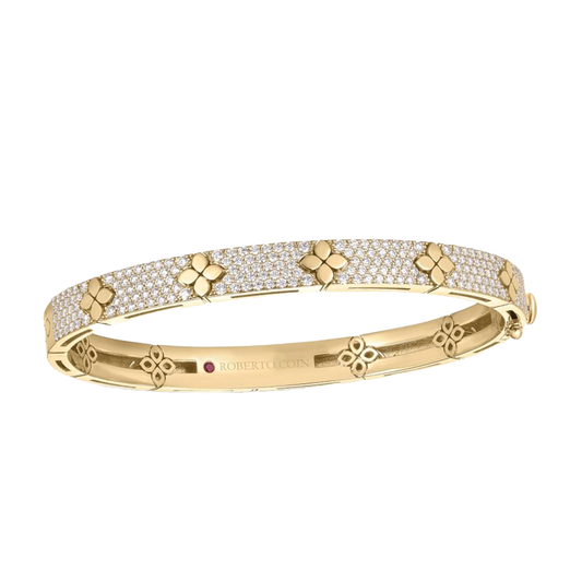 'Love in Verona' Pave Diamond and Polished Flower Bangle Bracelet