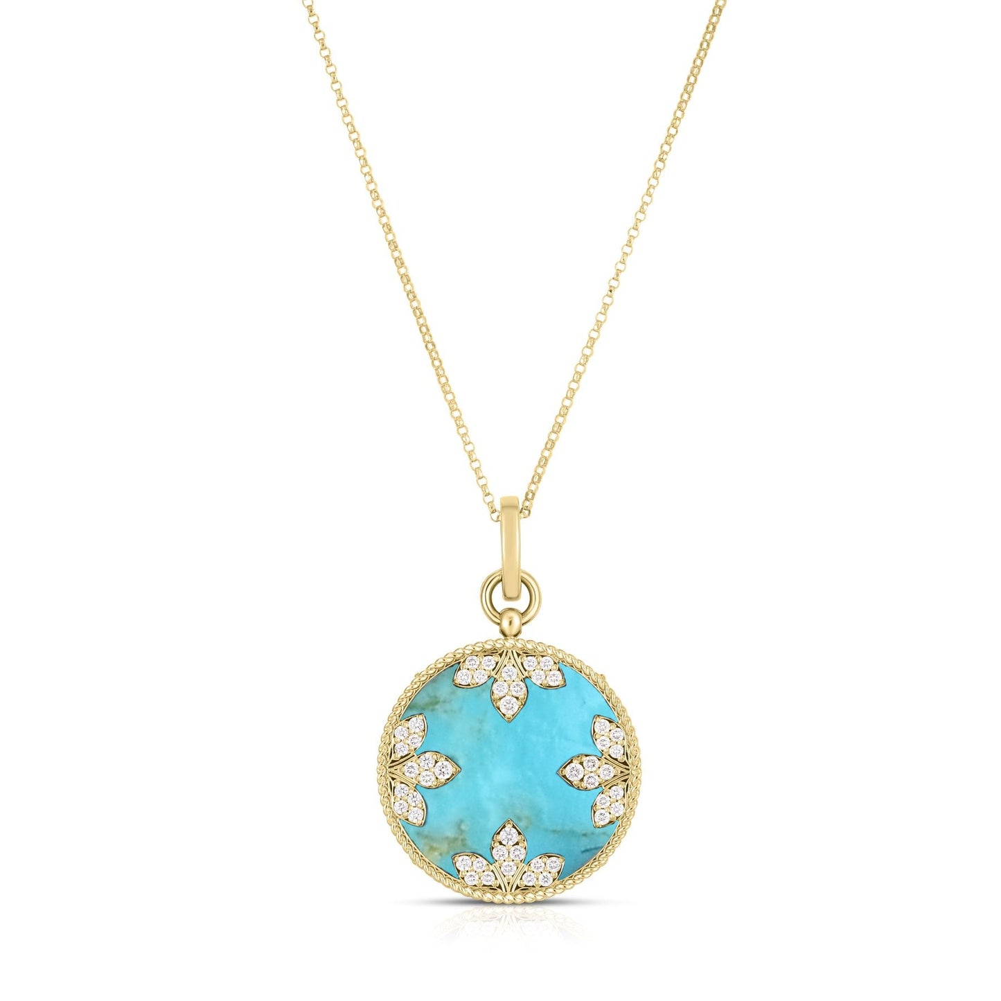 Turquoise and Diamond Medallion Detachable Pendant