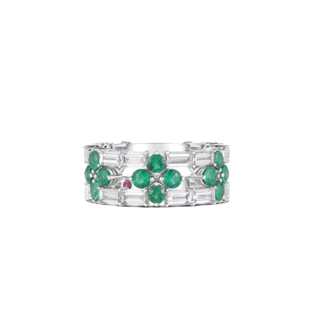 'Love in Verona' Diamond and Emerald Open Frame Ring