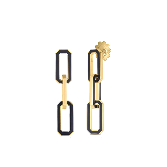 Black Ceramic and Gold 3-Link Earrings