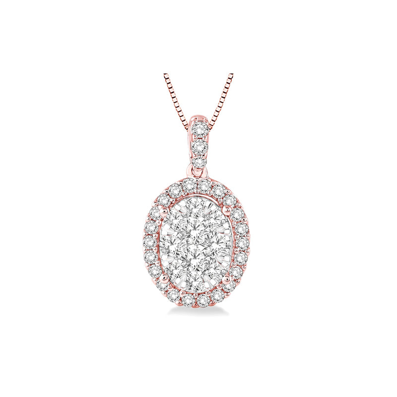 Oval Shaped Diamond Cluster Necklace in Rose Gold