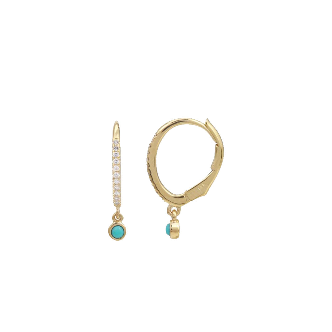 Diamond Levernack Earrings with Turquoise Drop