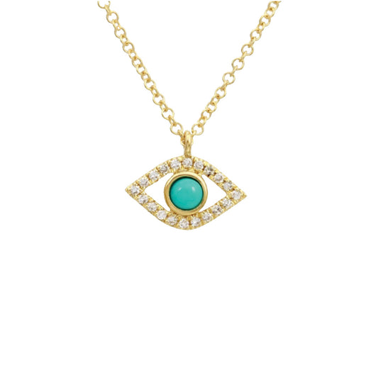 Evil Eye Necklace with Diamonds and Turquoise