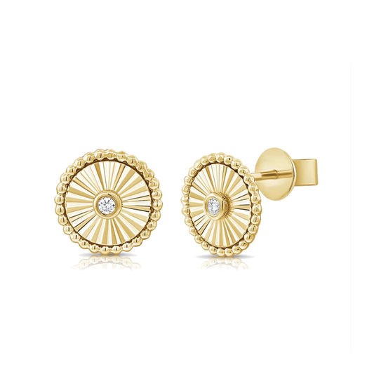 Circular Disc Bezel Set Diamond Earrings