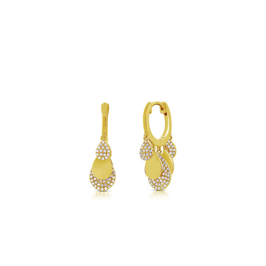 Dangling Pear Diamond Huggie Hoops