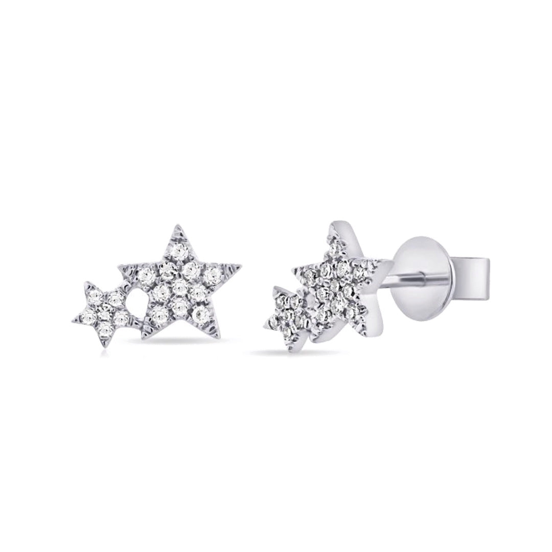 Diamond Double Star Stud Earrings