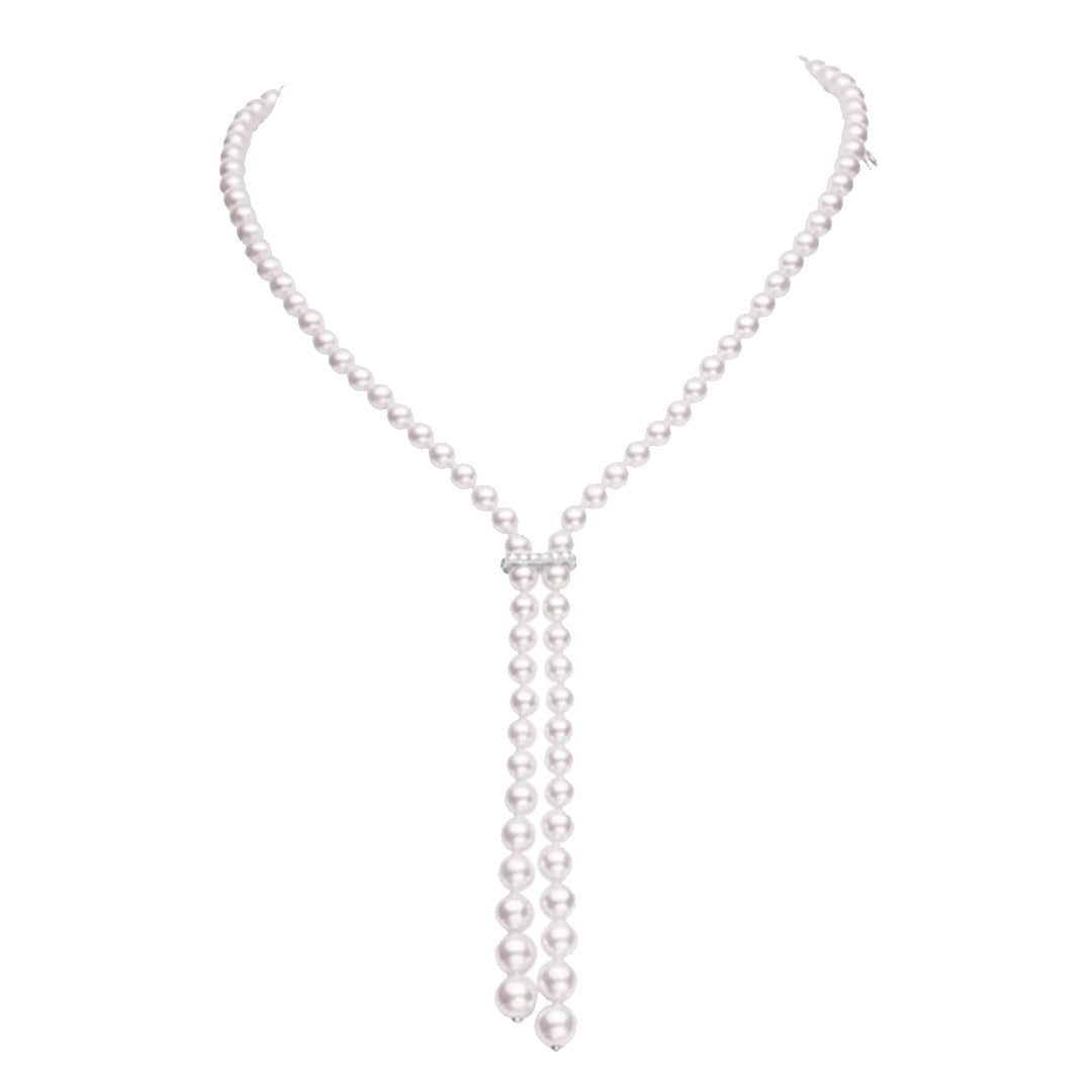 Akoya Pearl Graduated Diamond Bar Necklace