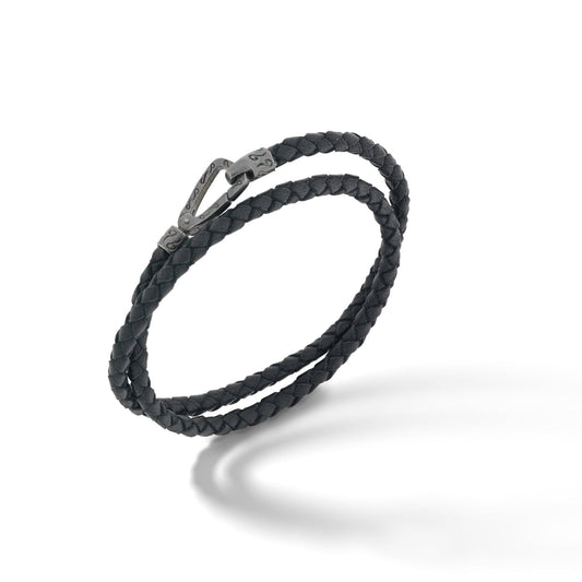 Double Wrap Black Woven Leather Bracelet