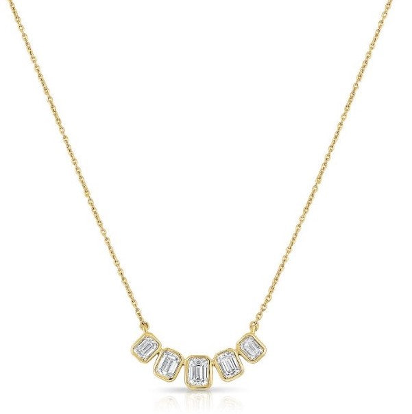 5 Stone Emerald Cut Diamond Bezel Set Pendant Necklace