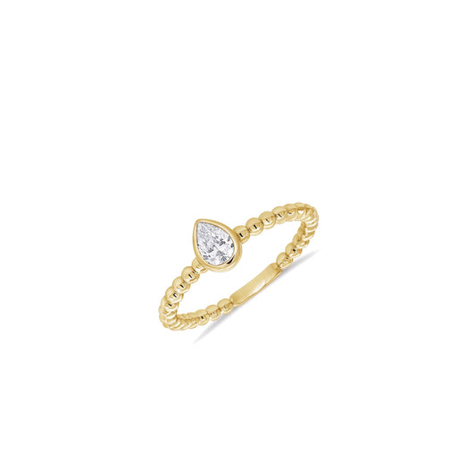 Pear Bezel Set Diamond Beaded Ring