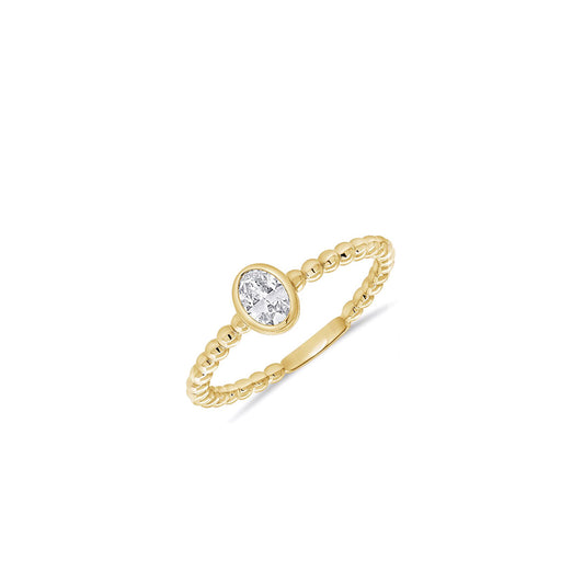 Oval Bezel Set Diamond Ring with Beaded Detail