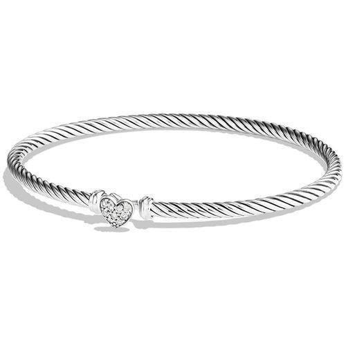 Cable Collectibles® Heart Bracelet in Sterling Silver with Pavé Diamonds