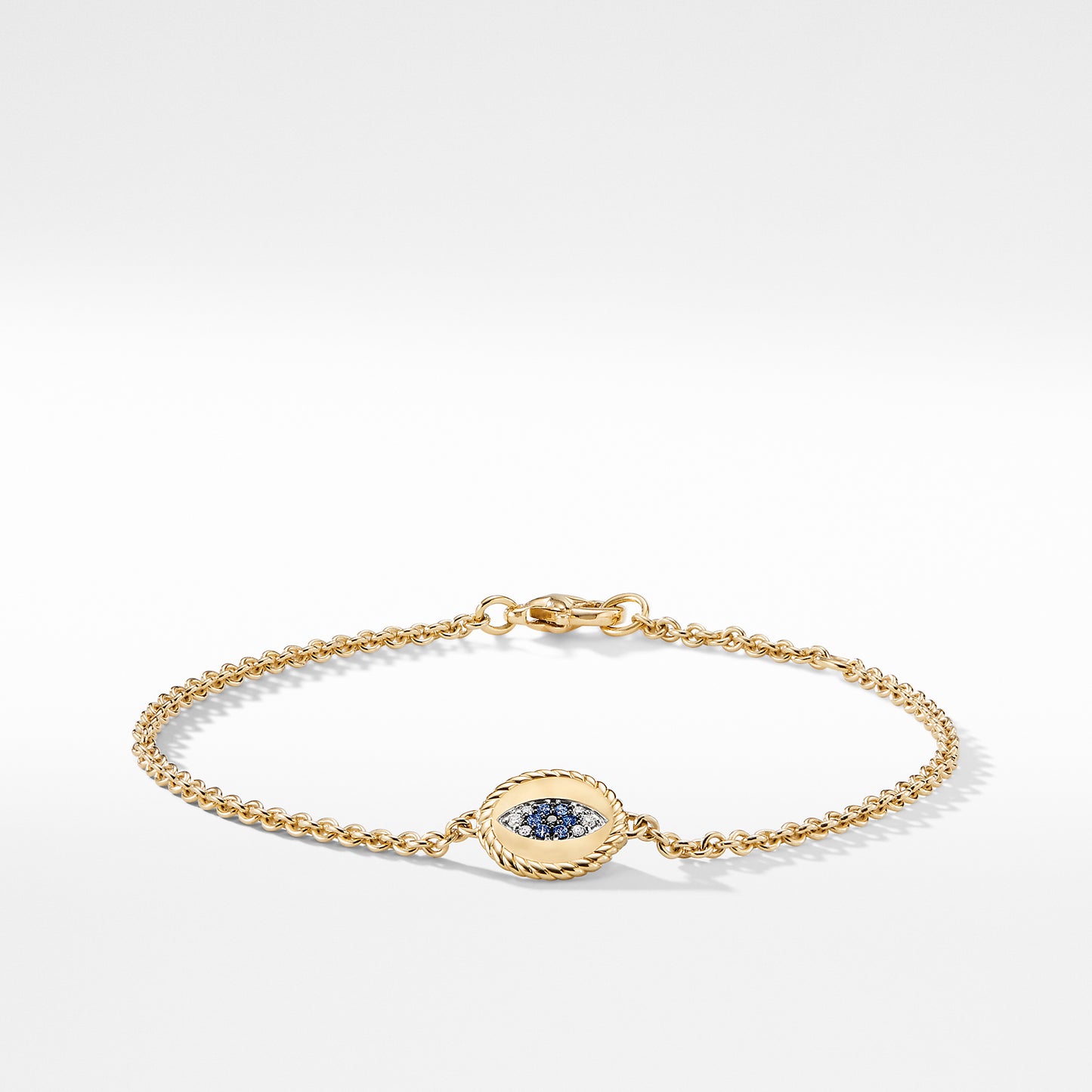 Pave Cable Evil Eye Charm with Blue Sapphire, Diamonds and Black Diamonds in Gold