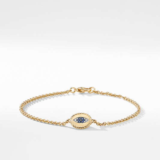 Pave Cable Evil Eye Charm with Blue Sapphire, Diamonds and Black Diamonds in Gold