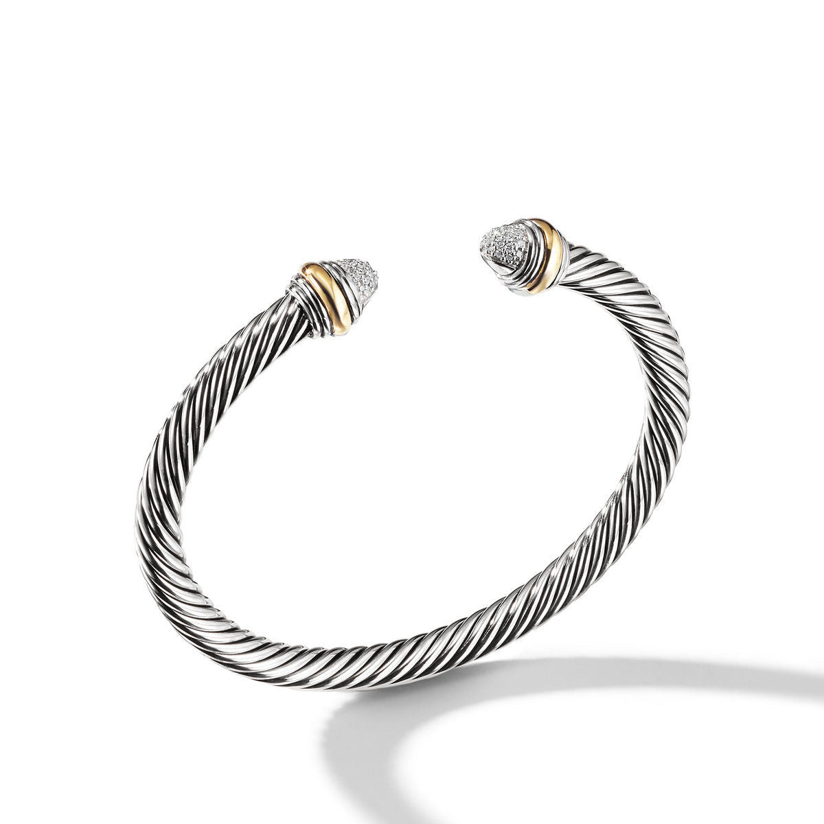 Classic Cable Bracelet in Sterling Silver with 14K Yellow Gold and Pavé Diamond Domes, 5mm