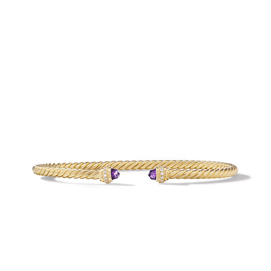 Classic Cablespira® Bracelet in 18K Yellow Gold with Amethyst and Diamonds, 3mm