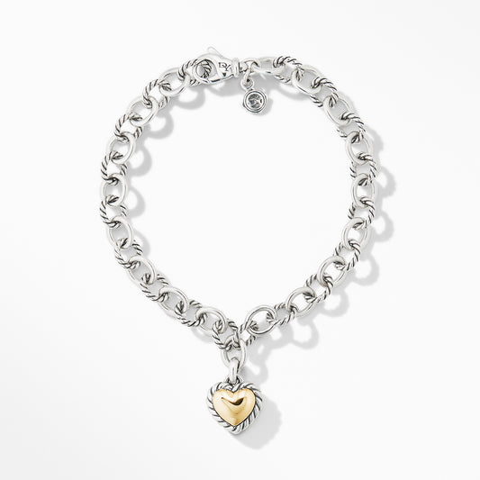 Cable Cookie Classic Heart Charm Bracelet with 18K Yellow Gold