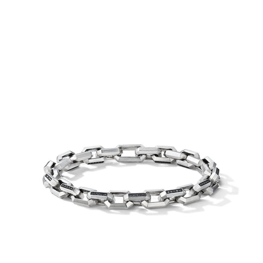 Heirloom Chain Link Bracelet in Sterling Silver with Pavé Black Diamonds